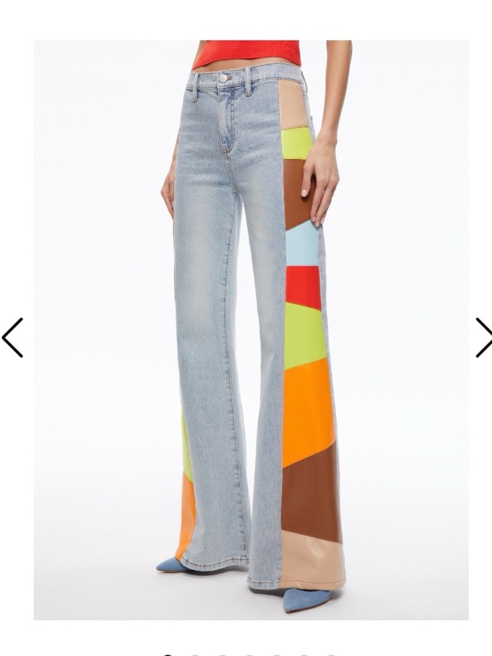 Alice + Olivia Light Wash Wide-Leg Jeans with Neon Patch Panels